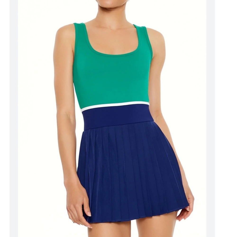 Forever 21 Active Colorblock Skort Romper Green Navy Blue XL Tennis Dress Cutout